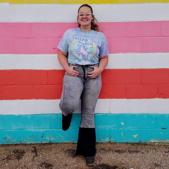 Lucky & Blessed L&B Gray Acid Wash Flare Jeans - Picture 5 of 11